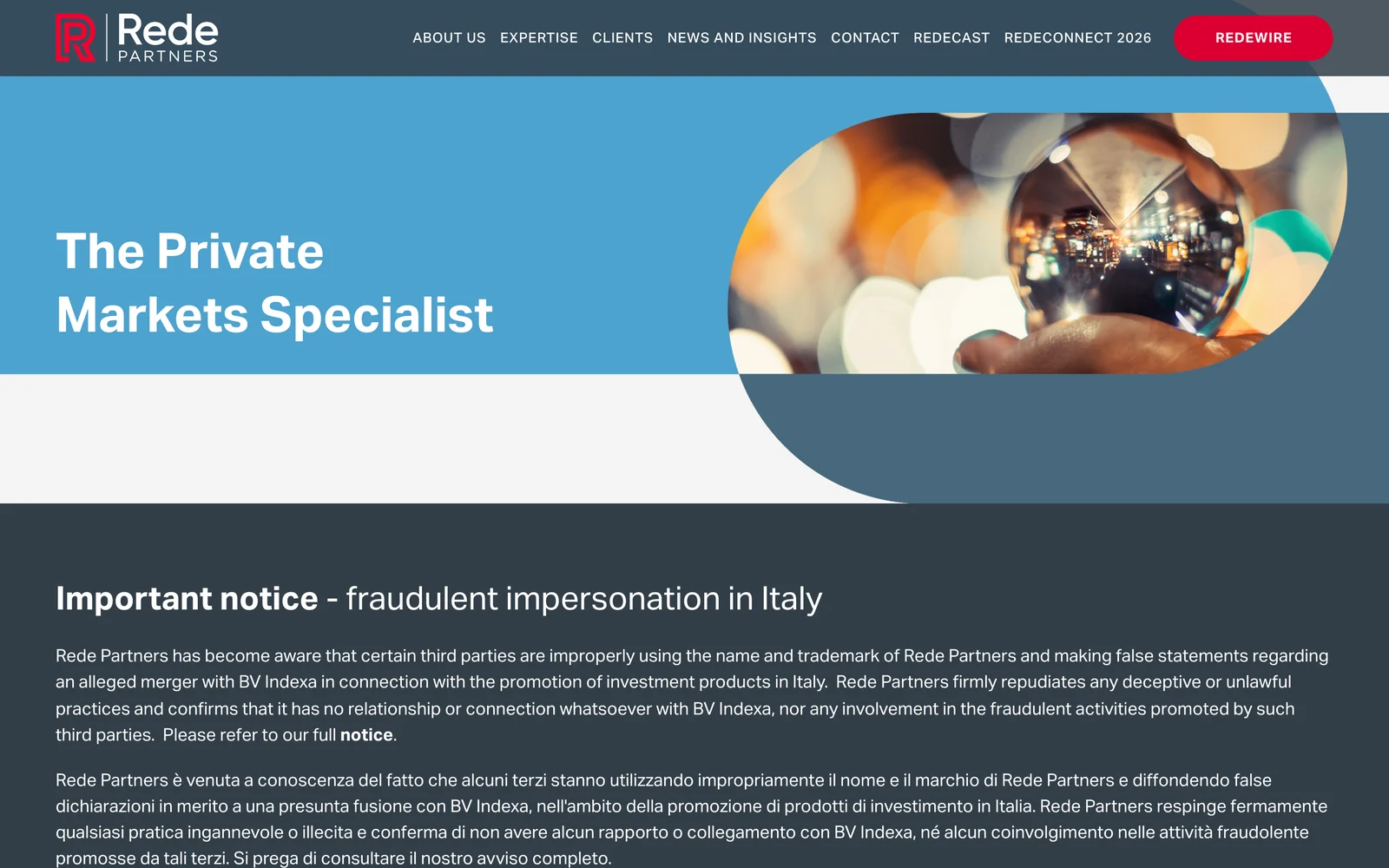 The Rede Partners website as it appeared on 15 October 2026