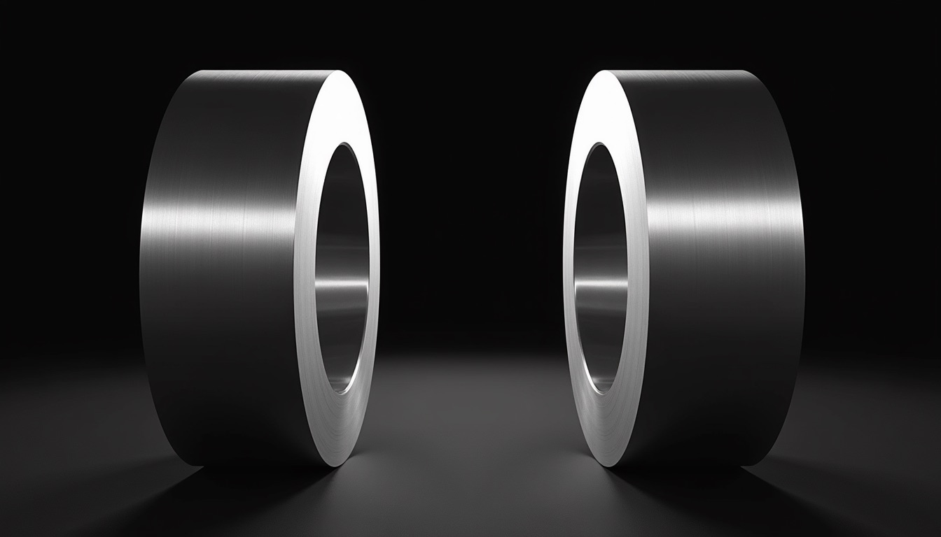 Two steel rings standing apart like an open door